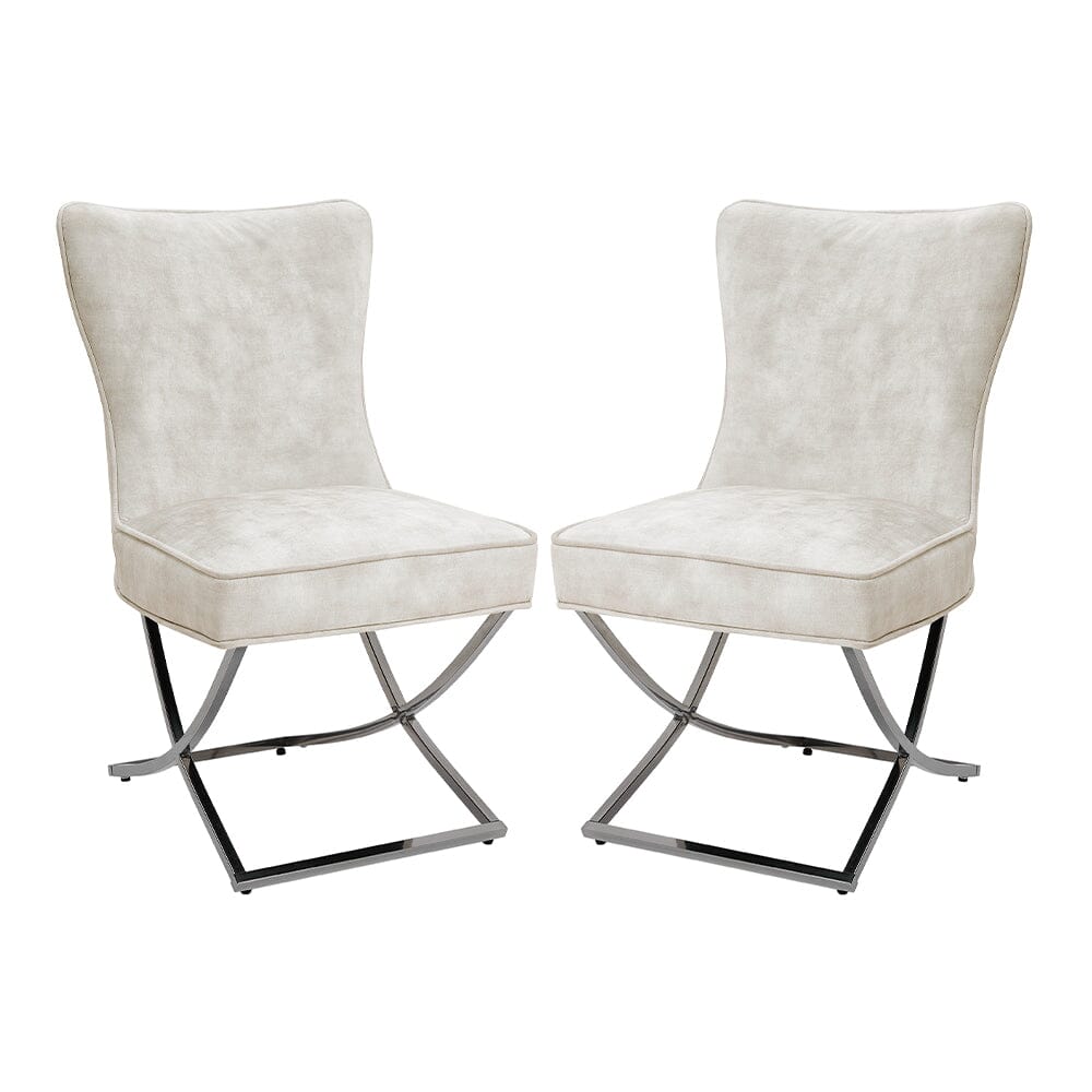 Set of 2 Beige High Back Dining Chairs with velvet Upholstered Dining Chairs Living and Home 