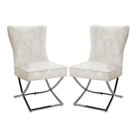 Set of 2 Beige High Back Dining Chairs with velvet Upholstered Dining Chairs Living and Home 