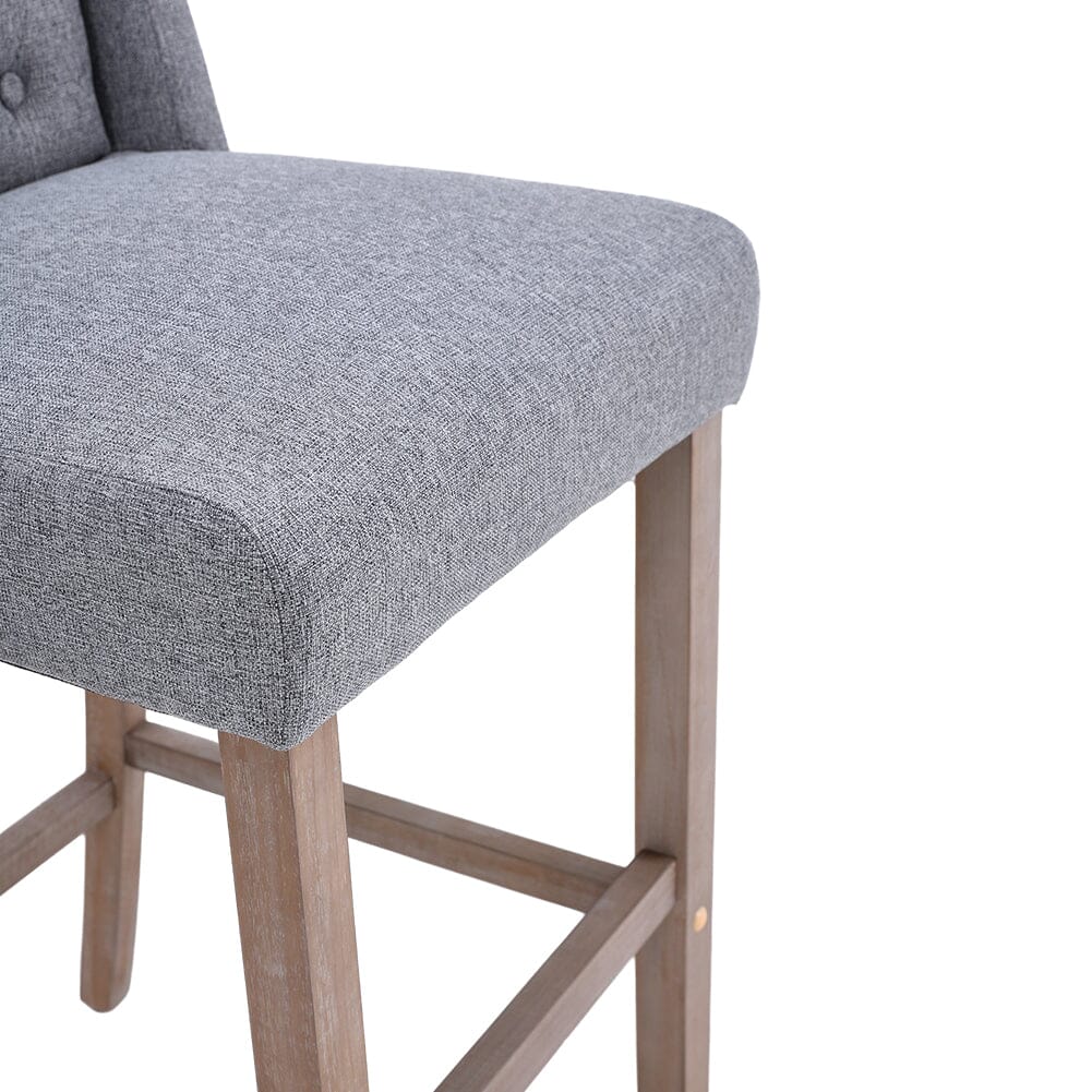 Set of 2 99cm Hight Bar Stools Linen Upholstered with Wood Legs Bar Stools Living and Home 