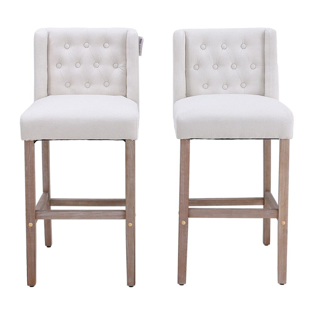 Set of 2 99cm Hight Bar Stools Linen Upholstered with Wood Legs Bar Stools Living and Home 