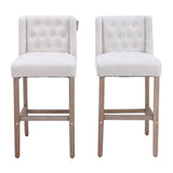 Set of 2 99cm Hight Bar Stools Linen Upholstered with Wood Legs Bar Stools Living and Home 