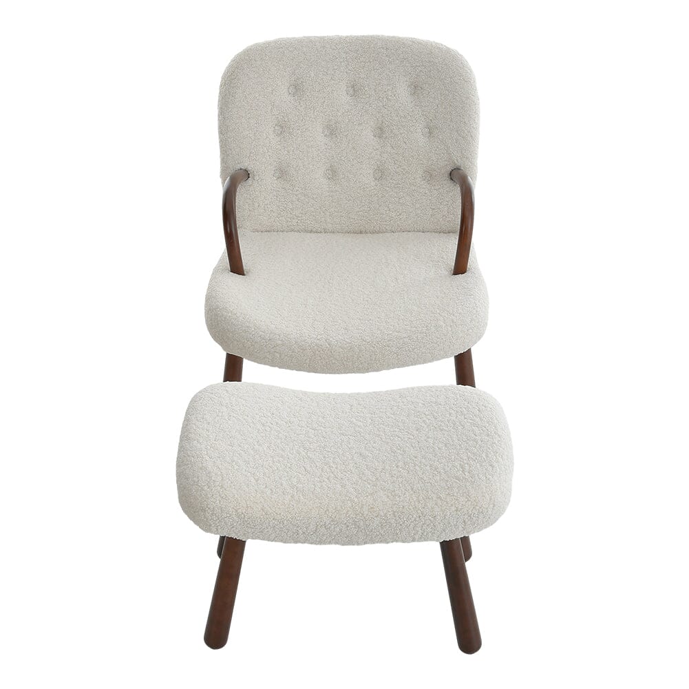 Modern White Lamb Wool Armchair with Ottoman Set Lounge Chair with Footstool Lounge Chairs Living and Home 