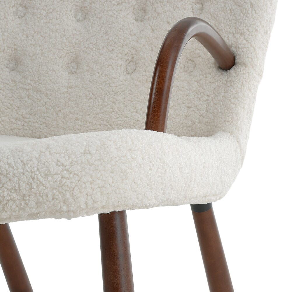 Modern White Lamb Wool Armchair with Ottoman Set Lounge Chair with Footstool Lounge Chairs Living and Home 