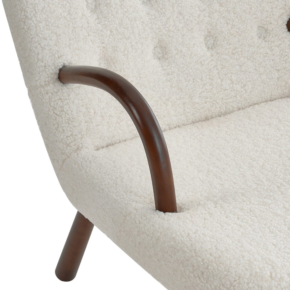 Modern White Lamb Wool Armchair with Ottoman Set Lounge Chair with Footstool Lounge Chairs Living and Home 