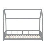 80X160CM Grey Wooden Single House Bed for Kids Bed Frames Living and Home 