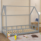 80X160CM Grey Wooden Single House Bed for Kids Bed Frames Living and Home 