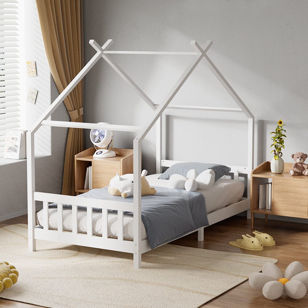 206cm W Nordic Style Pine Wood Bed Frame Toddler Kid Single Bed with R ...