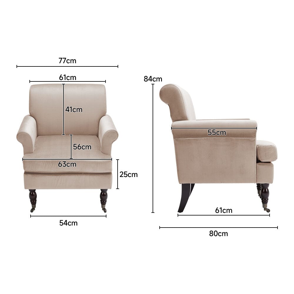 Contemporary Velvet upholstered Armchair with Casters Armchair Living and Home 