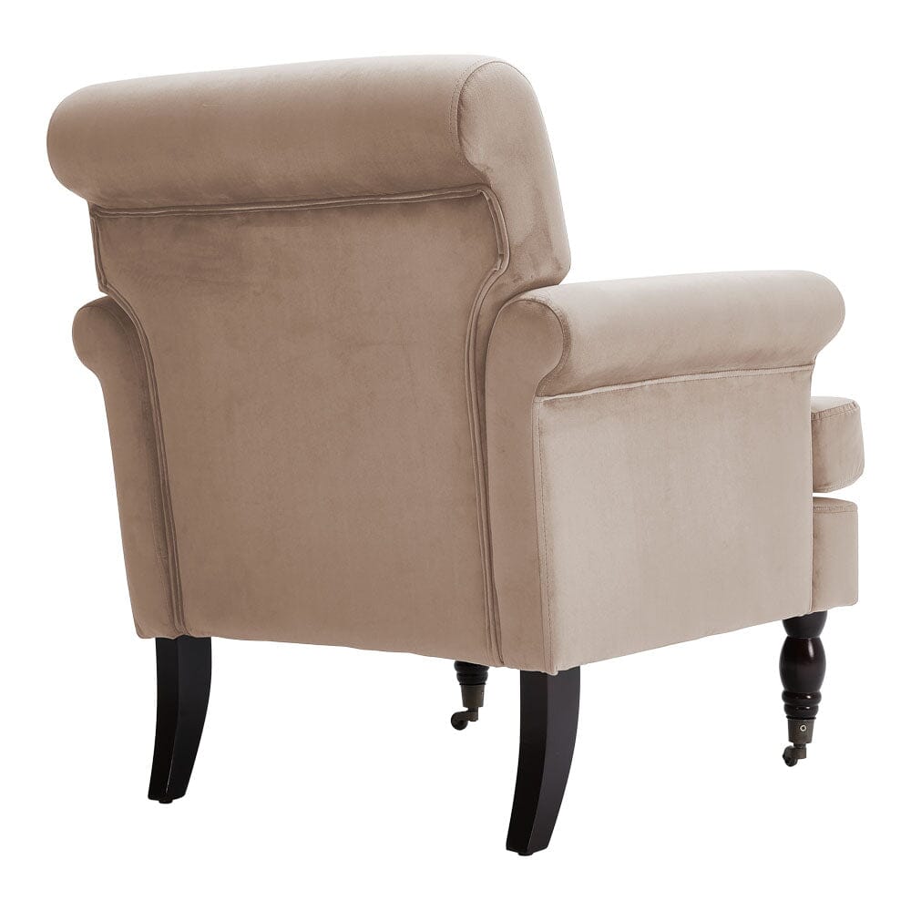 Upholstered club chair online with casters