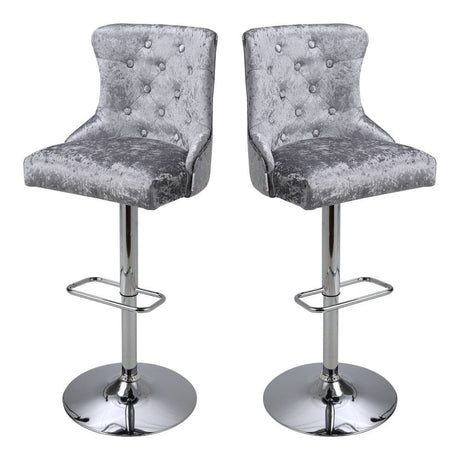 2 Pcs Velvet Upholstered Adjustable Bar Stool with Button Seat Back Living and Home 