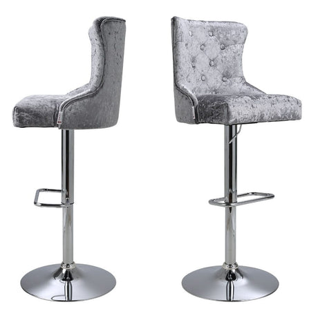 2 Pcs Velvet Upholstered Adjustable Bar Stool with Button Seat Back Living and Home 