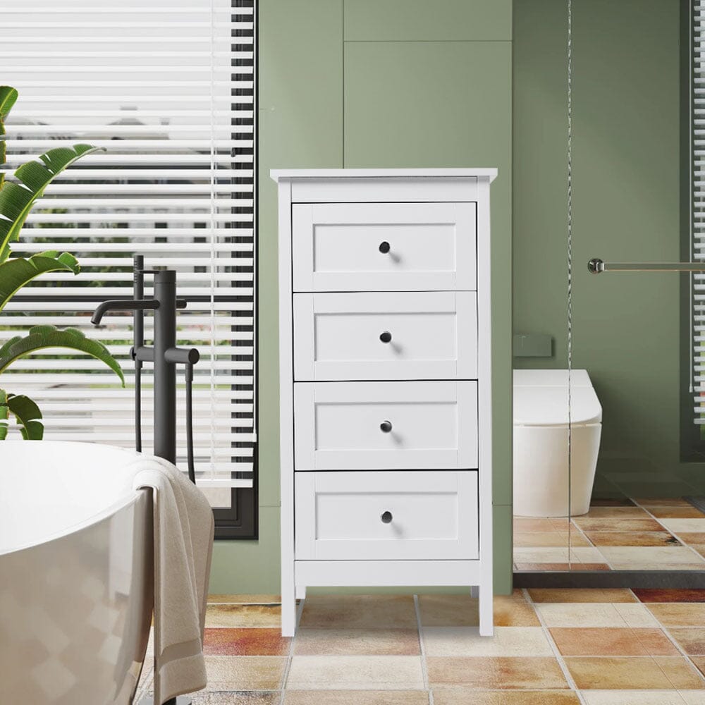 Classic White Wooden 4-Drawer Storage Cabinet Living and Home 