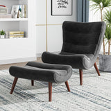 Black Modern Curved Velvet Lounge Chair with Footstool Lounge Chairs Living and Home 