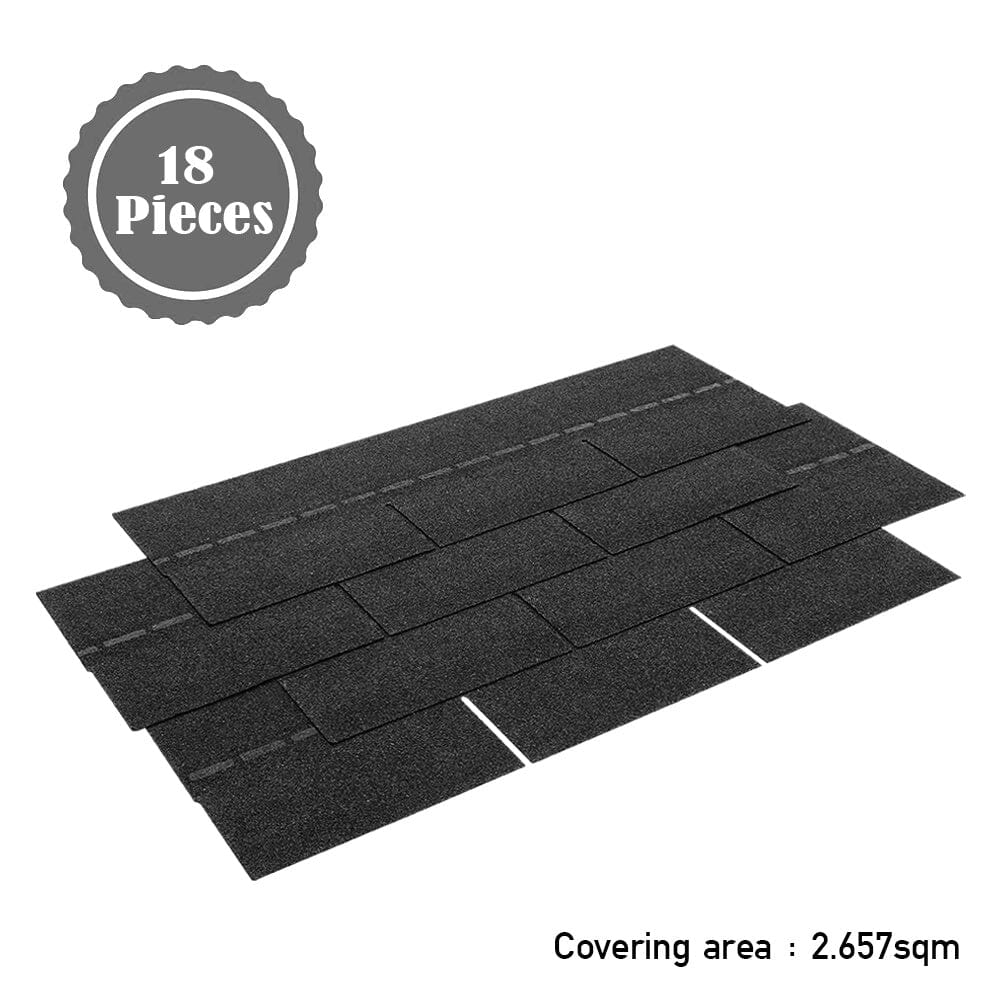 18Pcs Asphalt Shingles Bitumen Roofing Rectangular Shape Black/Grey Roofing Living and Home 