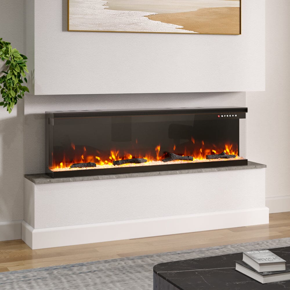 40/50/60/70-Inch 3-Sided Wall Mounted Electric Fireplace 9/12 Flame Colours and 5 Brightness Modes Living and Home 