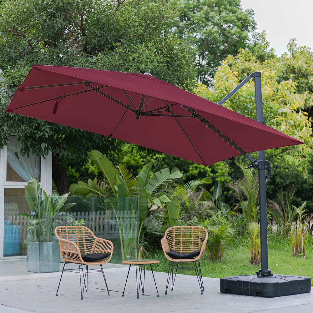 Light Grey 3 x 3 m Square Cantilever Parasol Outdoor Hanging Umbrella for Garden and Patio Parasols Living and Home Claret Parasol + Cross Base + Square Water Tank 