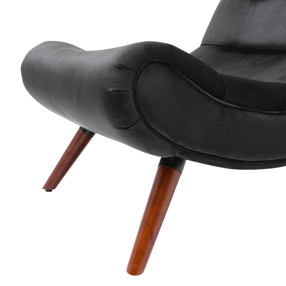 Black Modern Curved Velvet Lounge Chair with Footstool Lounge Chairs Living and Home 