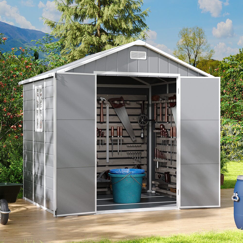 8x6ft Outdoor Apex Roof Plastic Tool Shed with Dual-door (Ver.2) Living and Home 