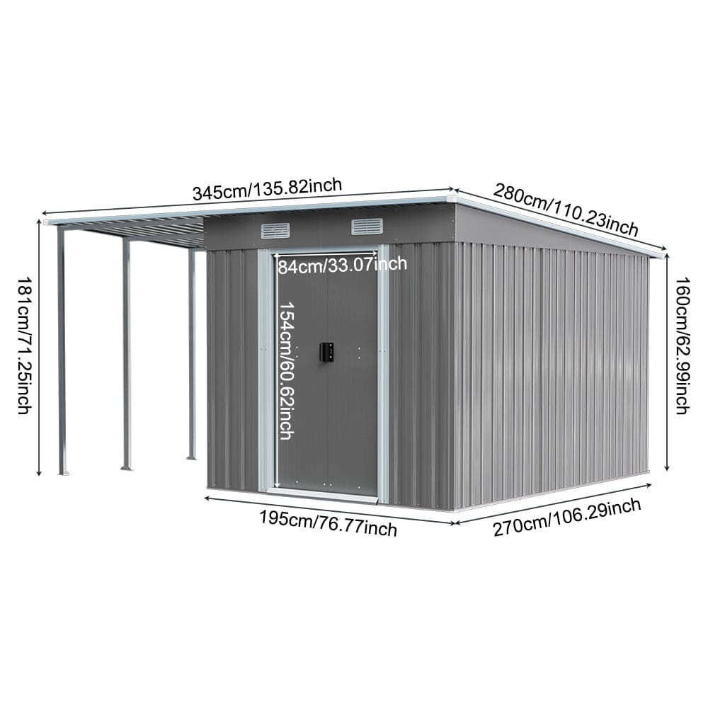 6X9FT Outdoor Metal Pent Roof Storage Shed with Lean-to Living and Home 