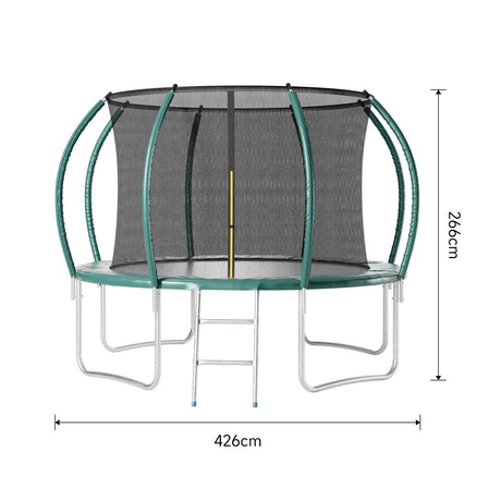 6FT/8FT/10FT/12FT/14FT Outdoor Enclosure Trampoline with Ladder in Green Living and Home 14ft 