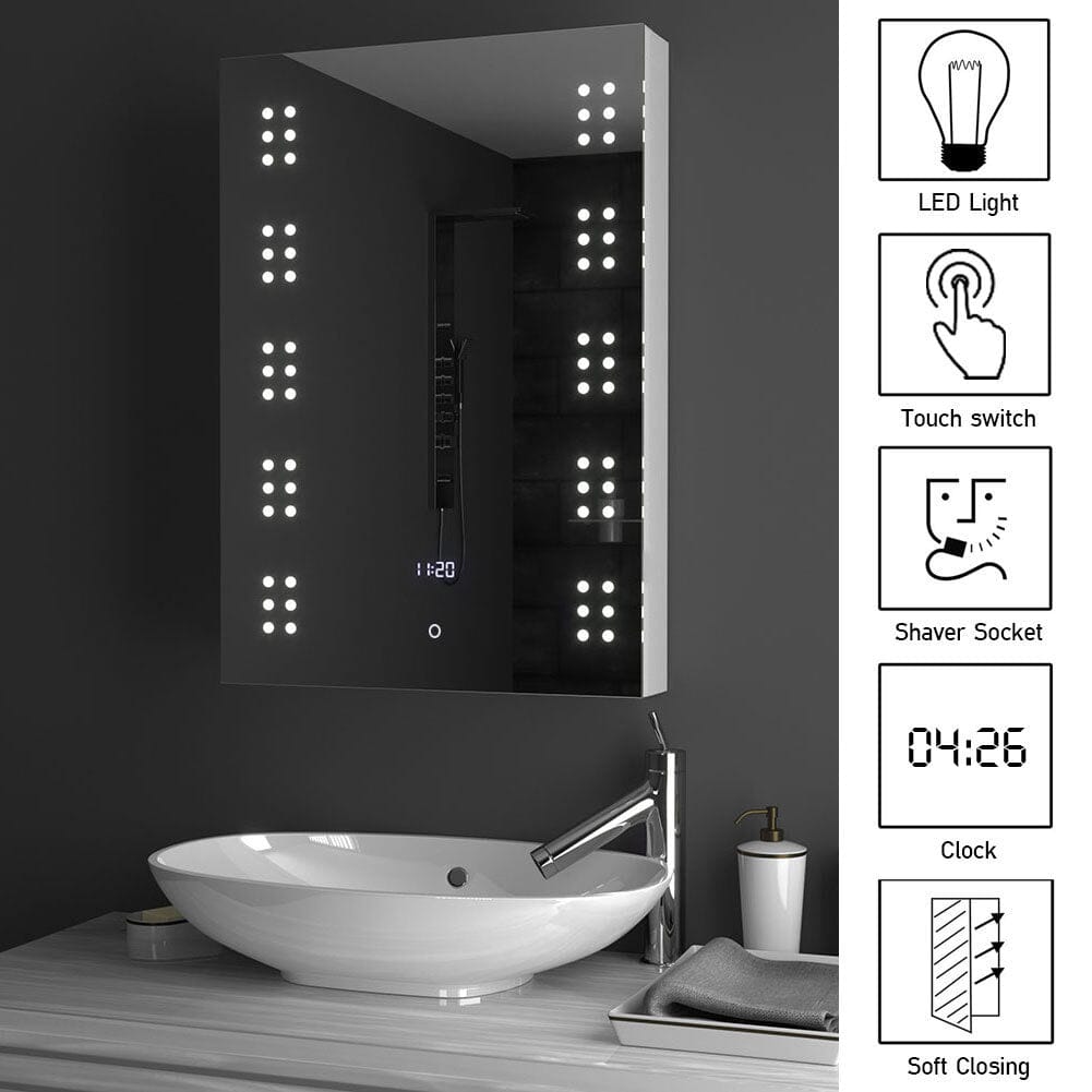 700x500MM LED Illuminated Mirror Cabinet with Shaver Socket