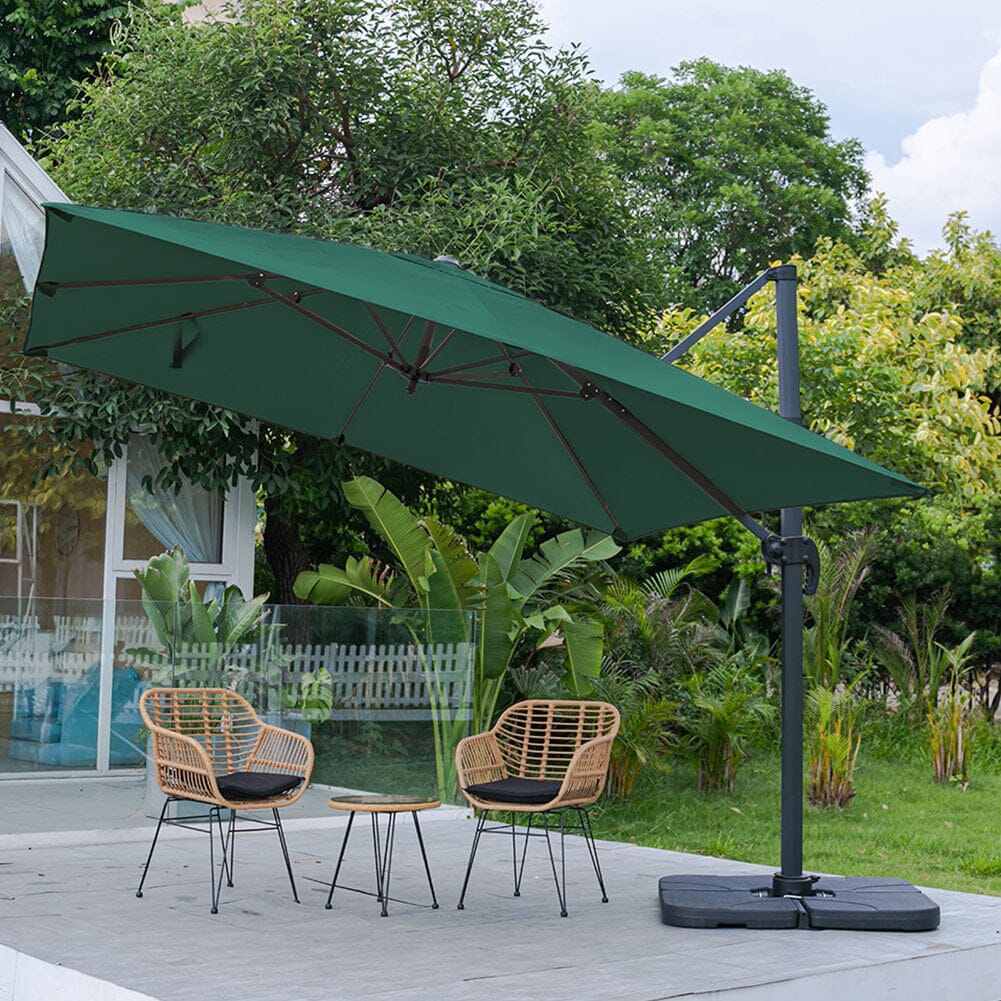 Light Grey 3 x 3 m Square Cantilever Parasol Outdoor Hanging Umbrella for Garden and Patio Parasols Living and Home Green Parasol + Cross Base + Petal Water Tank 