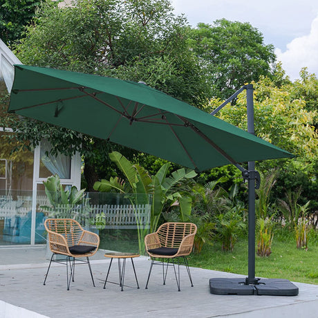 Light Grey 3 x 3 m Square Cantilever Parasol Outdoor Hanging Umbrella for Garden and Patio Parasols Living and Home Green Parasol + Cross Base + Petal Water Tank 