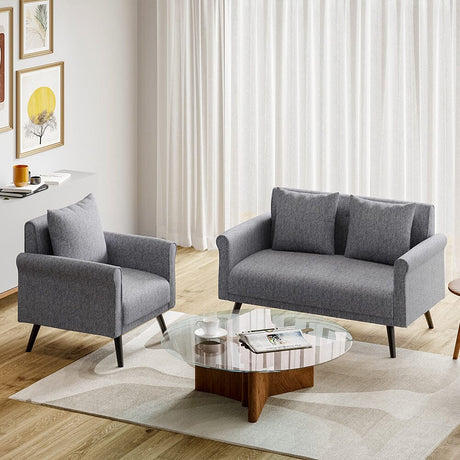 Modern Upholstered Fabric Sofa 2 Seater with 2 Pillows in Grey 2 Seater Sofas Living and Home 