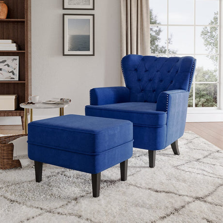 Tufted Velvet Accent Armchair and Ottoman Set Living and Home 