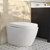 35cm W White Bathroom Wall Mounted Elongated Toilet Toilet Living and Home 