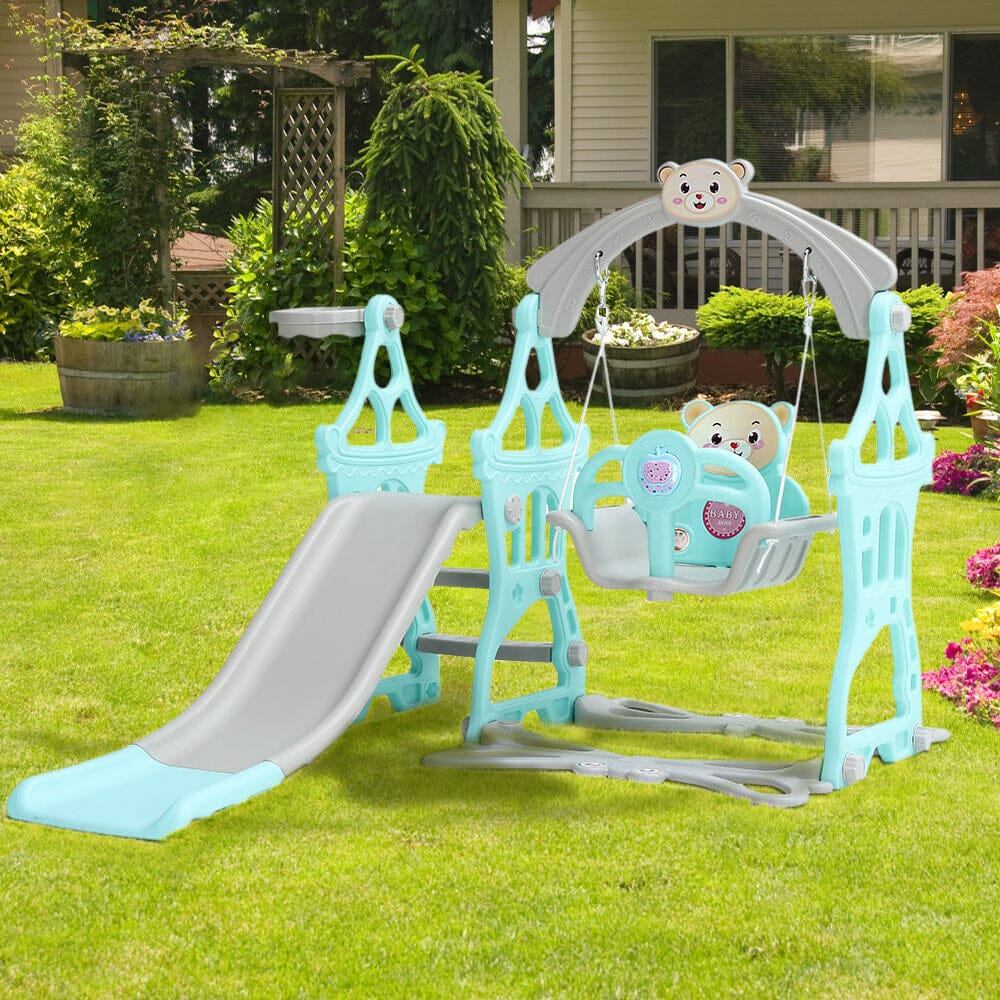 3 In 1 Fun Cyan/Pink Kids Toddler Swing and Slide Set Indoor and Outdoor Swing & Slide Living and Home 