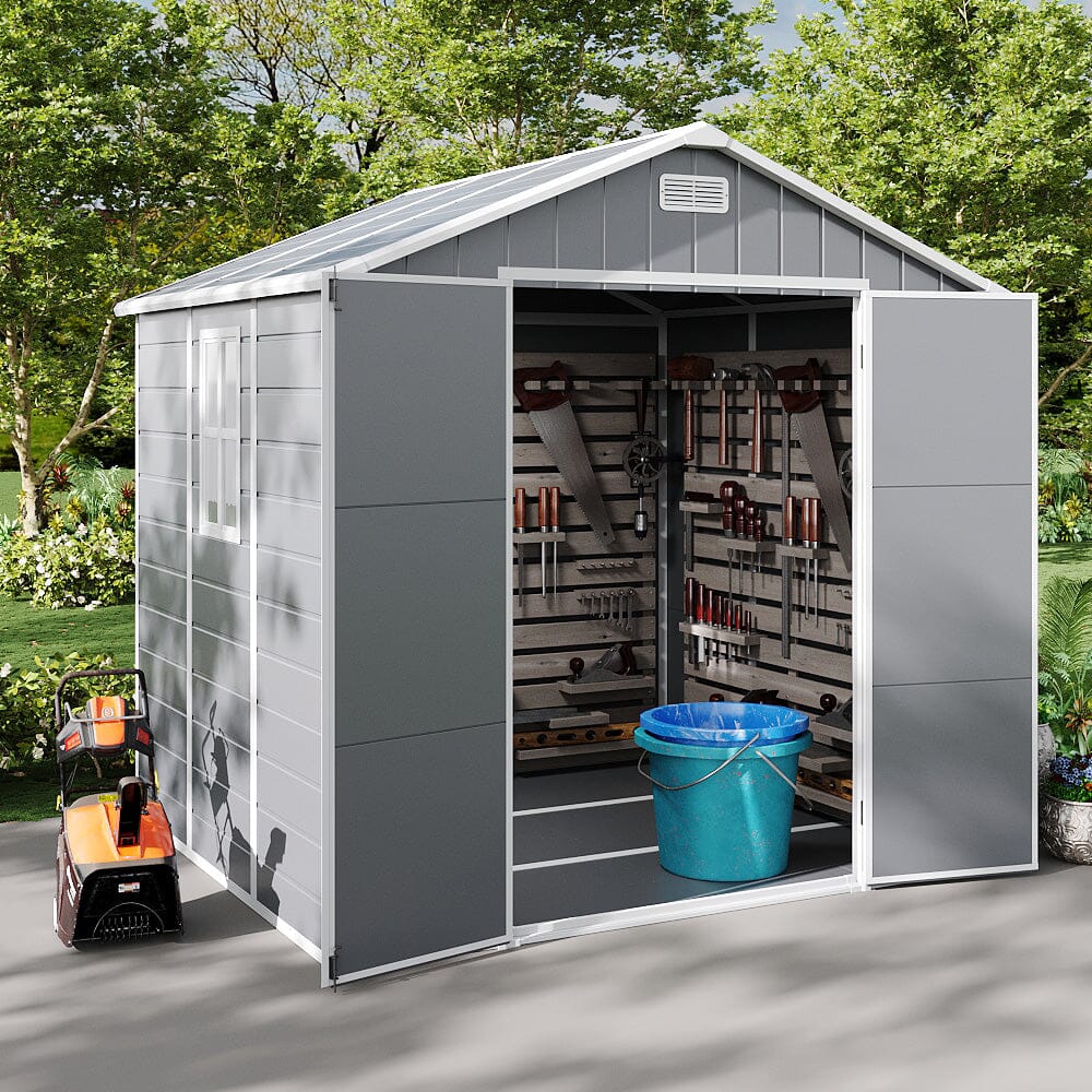 8x6ft Outdoor Apex Roof Plastic Tool Shed with Dual-door (Ver.2) Living and Home 