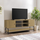 Wooden TV Cabinet with Open Shelving and Metal Legs Living and Home 