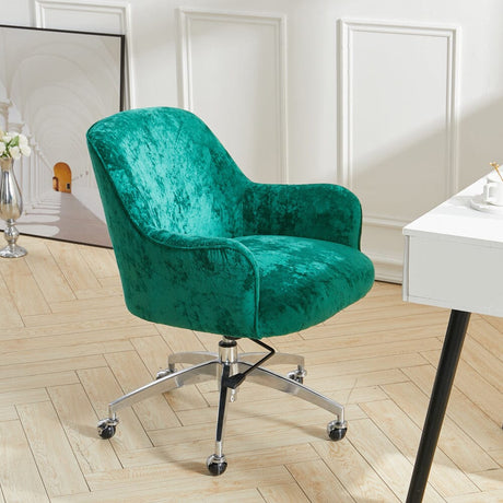 Velvet Upholstered Wheeled Swivel Office Chair Living and Home Light Green 