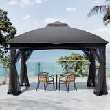 Refined Deep Gray Metal Pergola with Enclosed Mesh Drapes Living and Home 