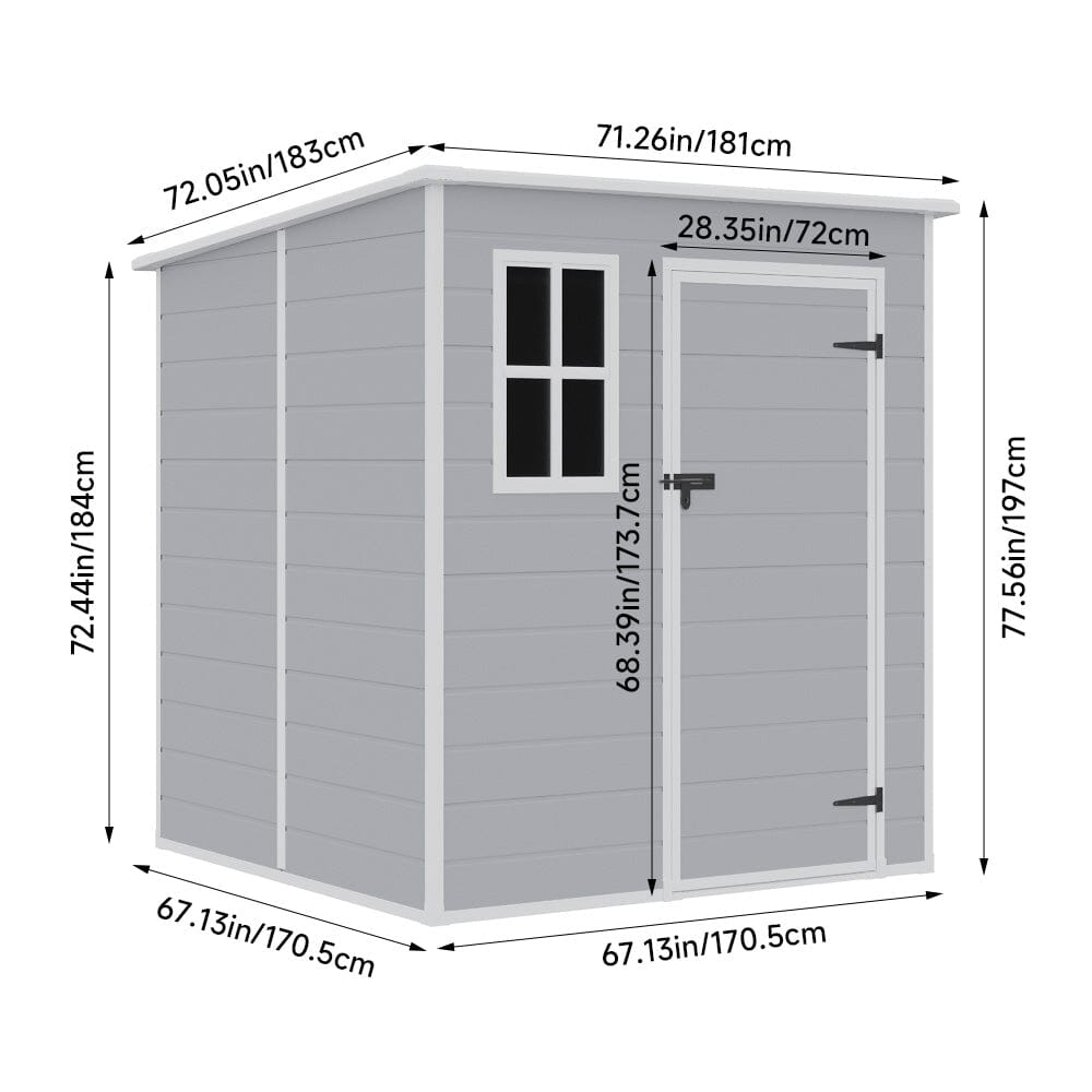 6 x 6FT Durable PP Storage Shed with Pent Roof, Window, and Vent (Ver.2) Living and Home 