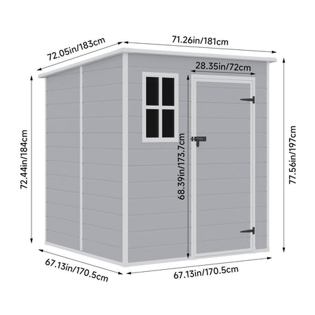 6 x 6FT Durable PP Storage Shed with Pent Roof, Window, and Vent (Ver.2) Living and Home 