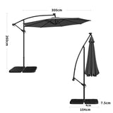 Beige/Light Grey/Dark Grey 3m Iron Banana Umbrella Cantilever Garden Parasols with LED Lights Parasols Living and Home Cross base+Petal water tank base Dark Grey 