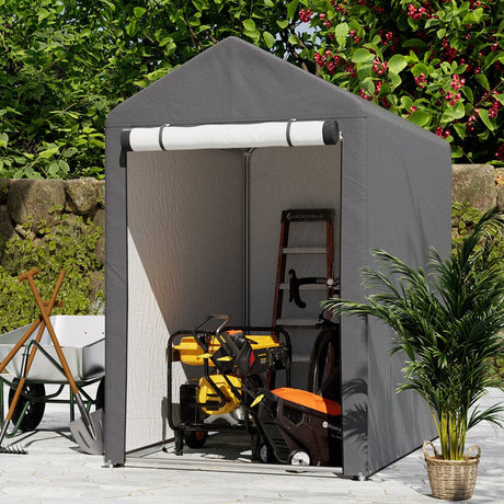 Galvanized Tube Storage Shed Garden Shed in Grey Living and Home 