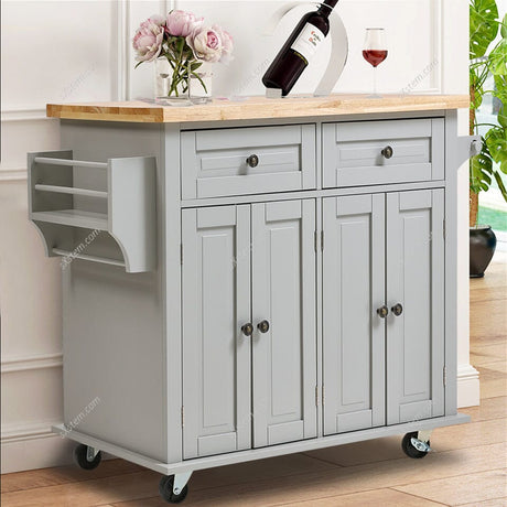 Modern Rolling Wooden Kitchen Island Cart with Storage Cabinet Living and Home 