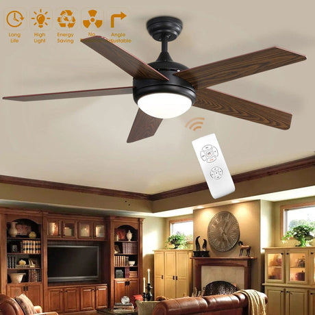 52 Inch Wooden Blades Ceiling Fan with LED Lamp Light Dimmable and Remote Ceiling Fans Living and Home 