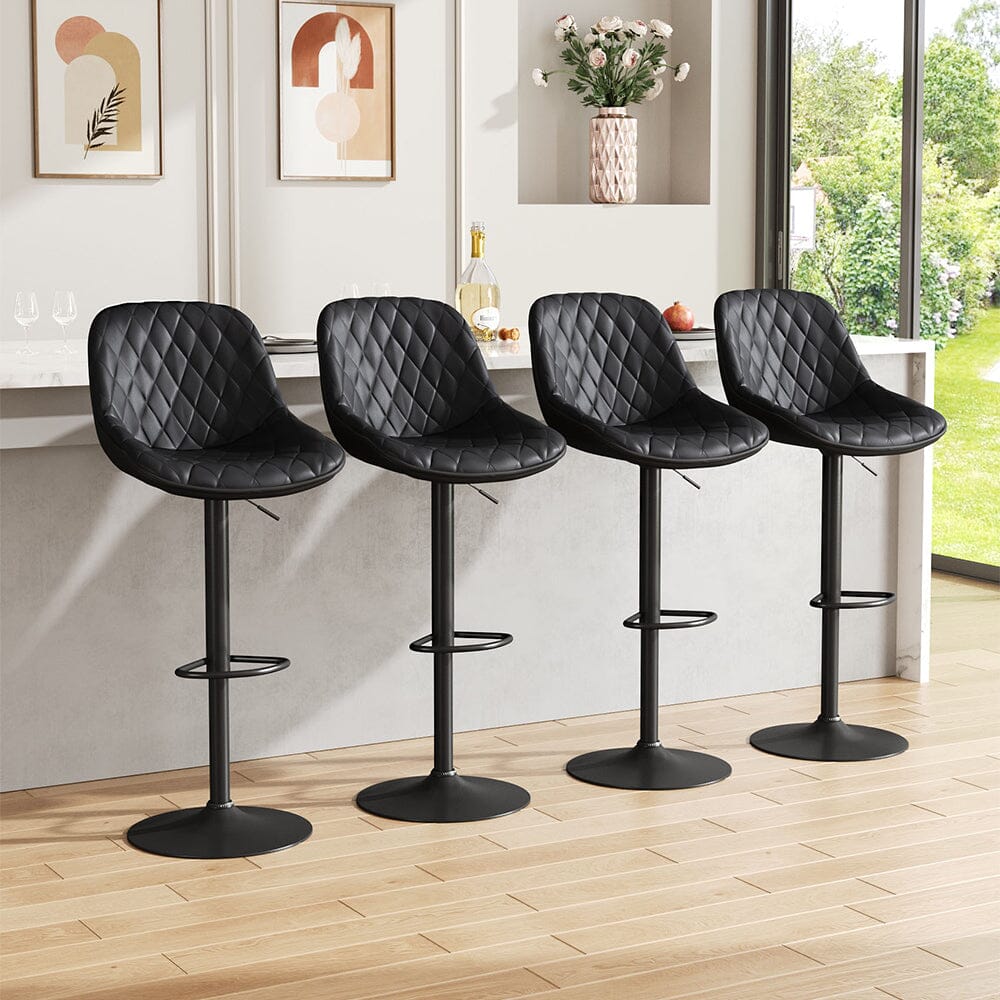 Set of 2 Faux Leather Height Adjustable Bar Stool Black Bar Stools Living and Home 