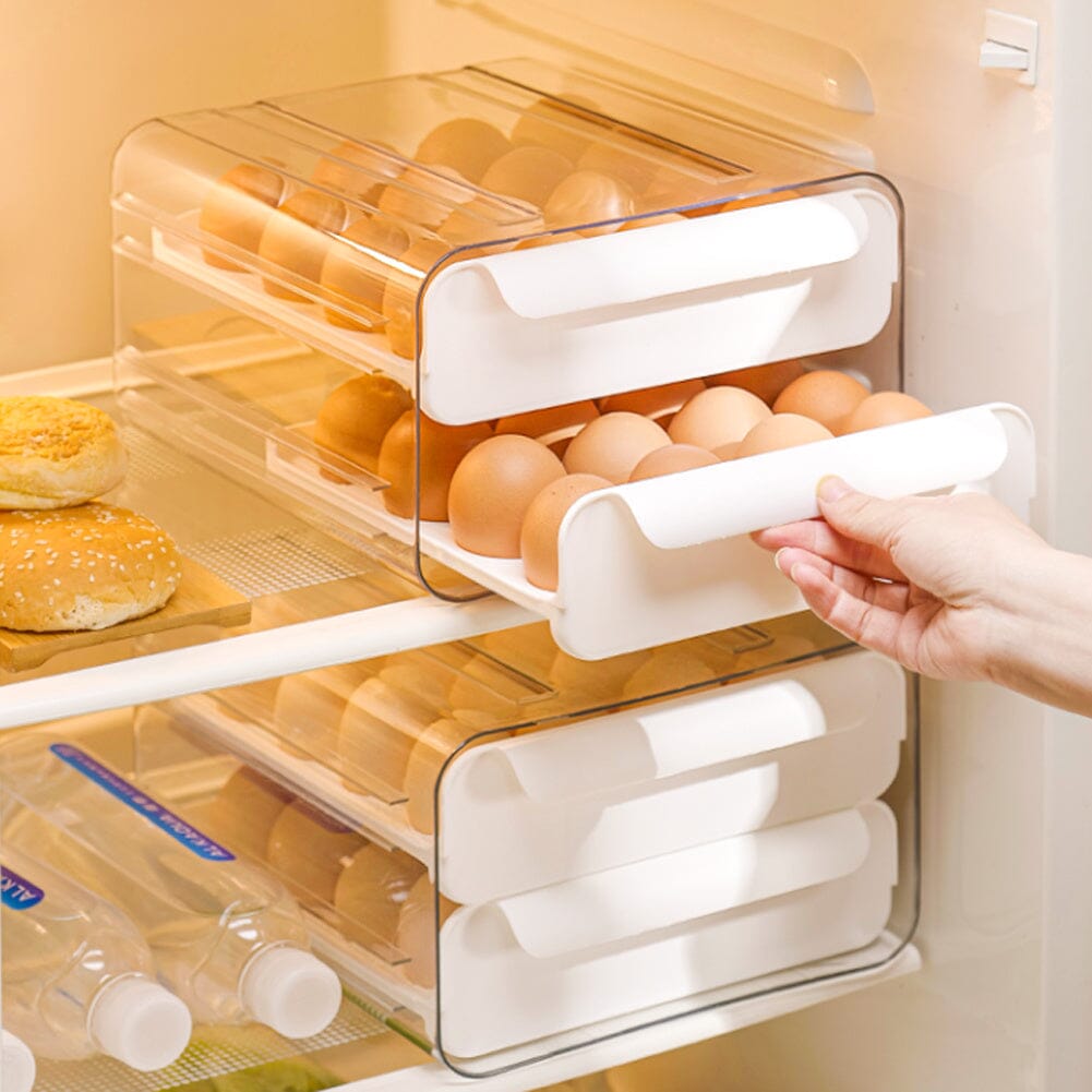 Double-layer Transparent Egg Storage Drawer Box Kitchen Storage Baskets Living and Home 