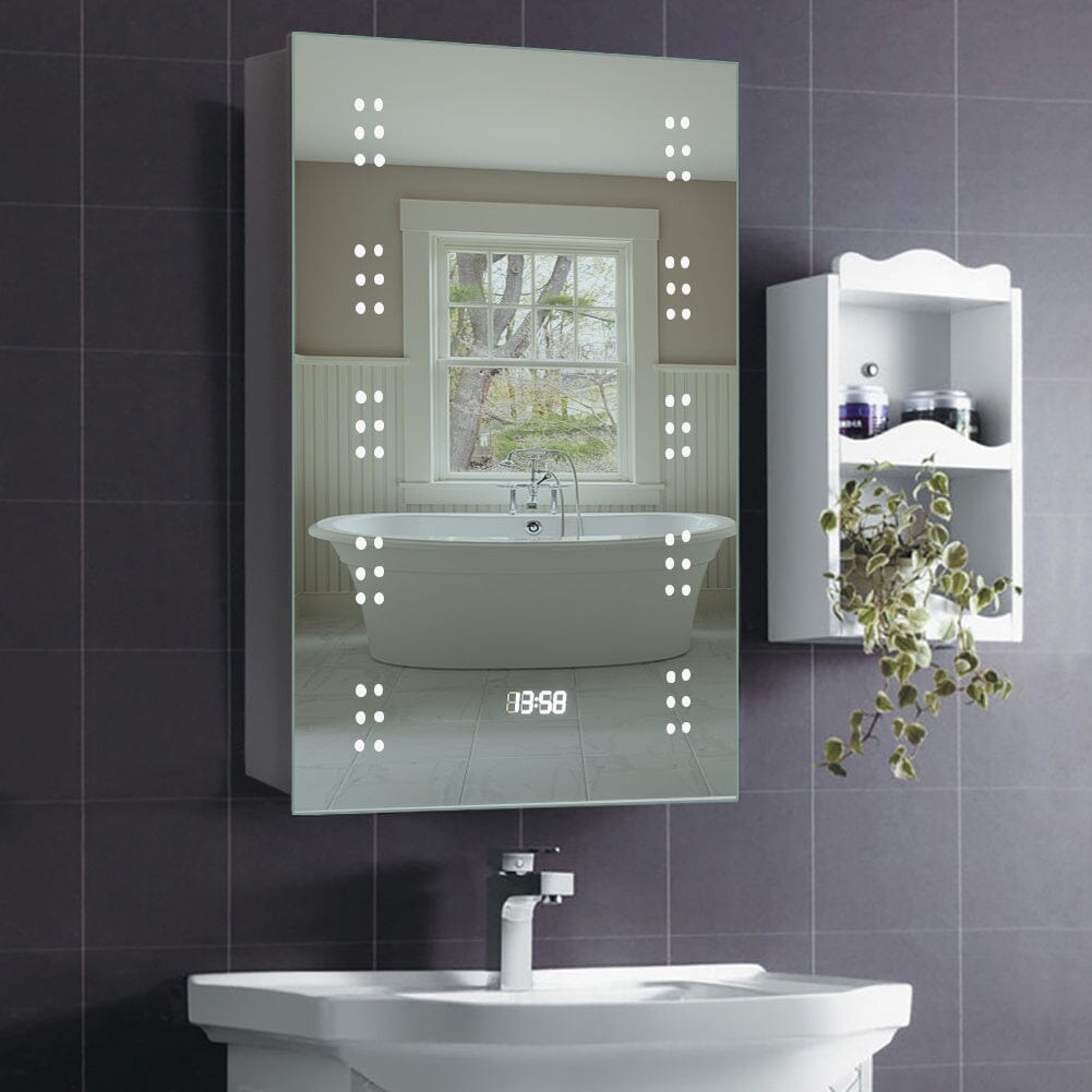 700x500MM LED Illuminated Mirror Cabinet with Shaver Socket