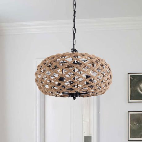 Lightsin Rustic Hemp Rope and Iron Globe Pendant Light for Living Spaces Lightsin UK In Stock 