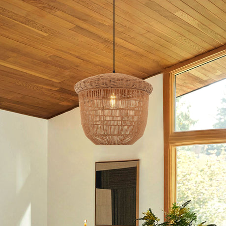 Lightsin Rustic Paper Rope and Iron Basket Pendant Light for Cozy Spaces Lightsin UK Light Brown 