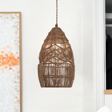 Lightsin Handwoven Rattan Bell Pendant Light for Dining Room Decor Lightsin UK In Stock 