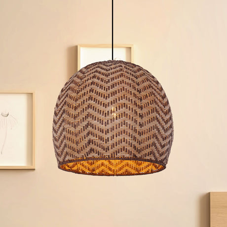 Lightsin Elegant Woven Rattan Pendant Light with Wave Details Lightsin UK 43cm Dia 