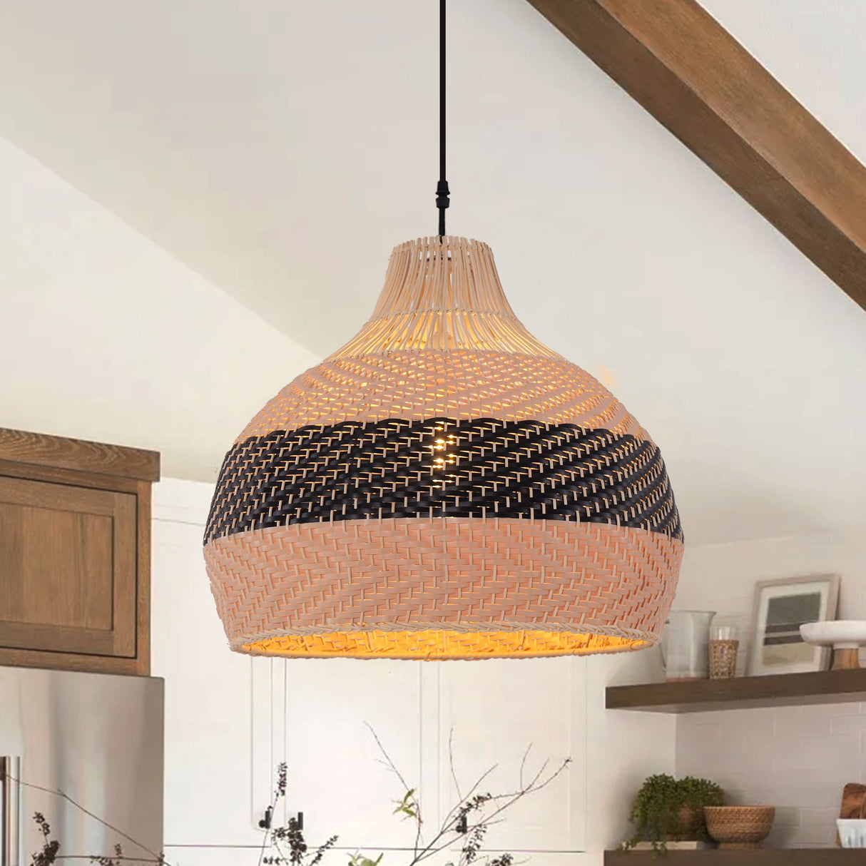 Lightsin Elegant Dual-Tone Handwoven Natural Rattan Pendant Light Lightsin UK 