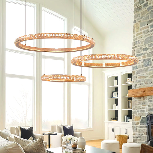 Lightsin Modern Crystal LED Triple-Ring Pendant Light Lightsin UK 